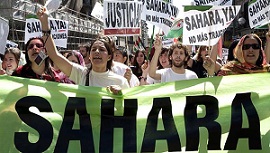 April 21, 2007. Atocha Street, Madrid. Spain. Demonstration in defense of the legitimate rights of Saharans to the self-determination and independence, and against of the spanish goverment support to Morocco, state that occupys illegally western Sahara fr